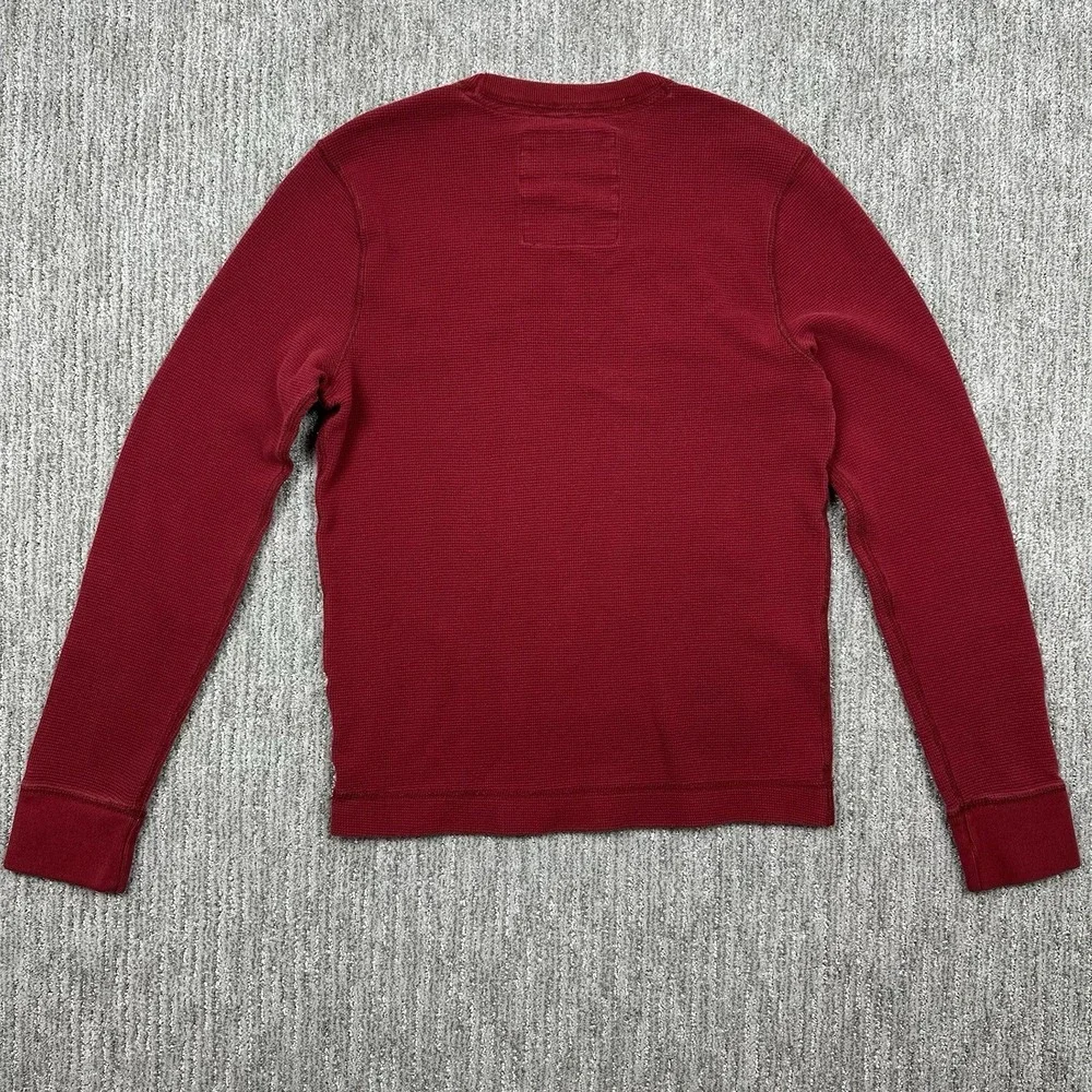 Hollister Mens Long Sleeve Thermal‎ Waffle Knit Shirt Red Logo Malibu Size Large
